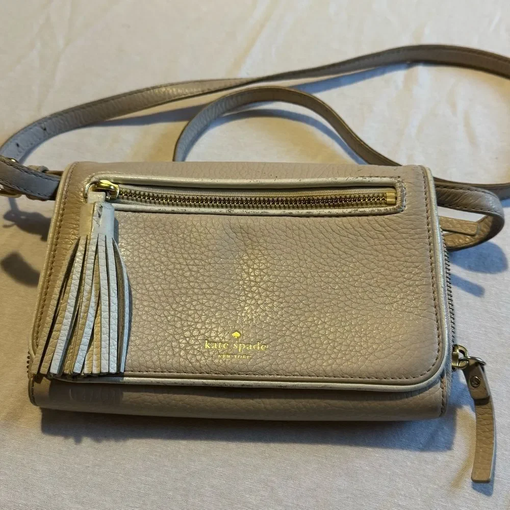 Kate Spade Chester Street Avie‎ Tassel Flap Close Zip-Around Crossbody Bag Cream